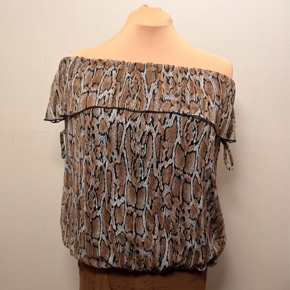 Retro Y2k Dots Snake Print Off Shoulder Blouson Top Est. Size L